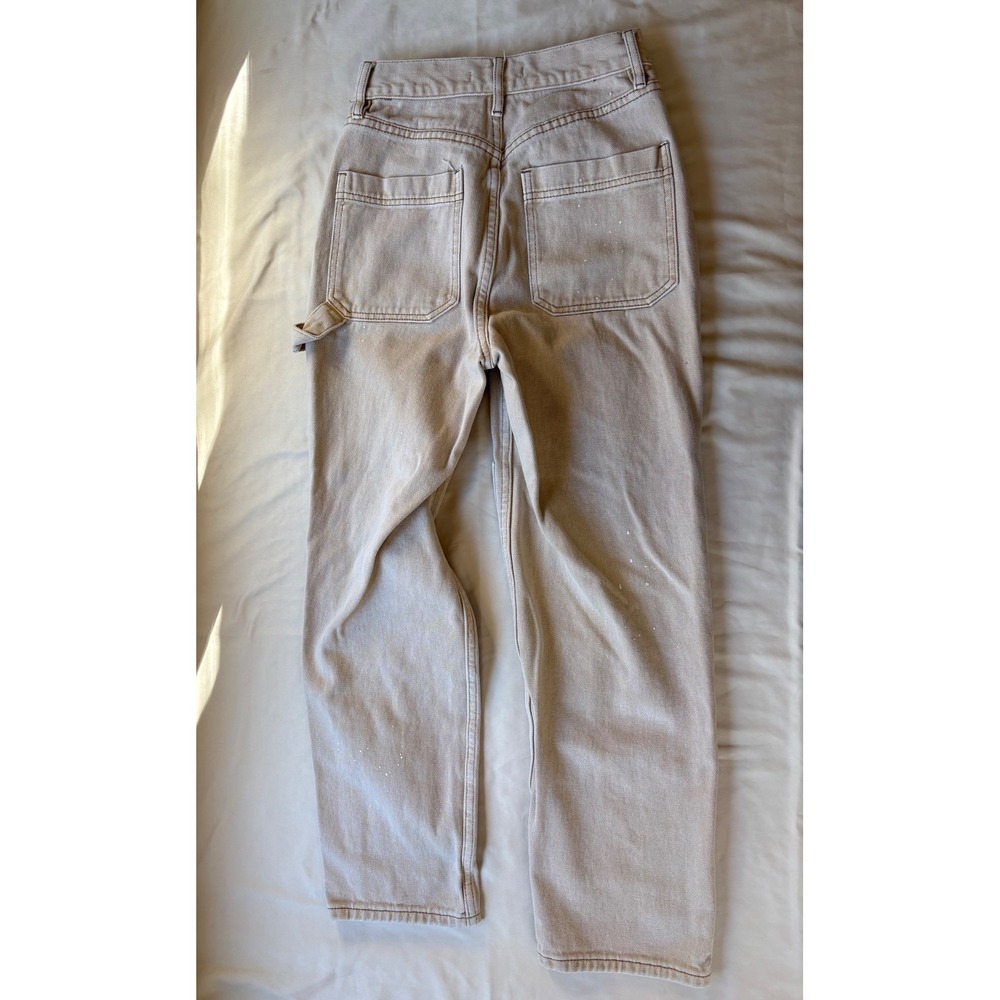PacSun Double Knee Carpenter Pants Tan Beige Paint Splatter High Waisted Size 25 - Picture 7 of 7